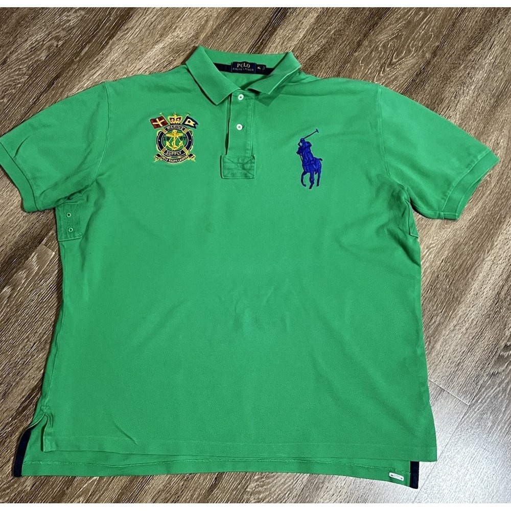 Polo Ralph Lauren Marine Supply Green XL Polo Shirt Embroidered Logo‎